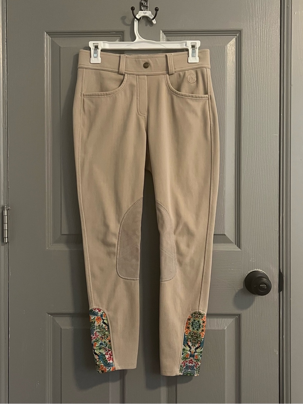 Ovation Equestrian Cream Women's Riding Tights Breeches Floral Ankle Panels - Picture 7 of 11